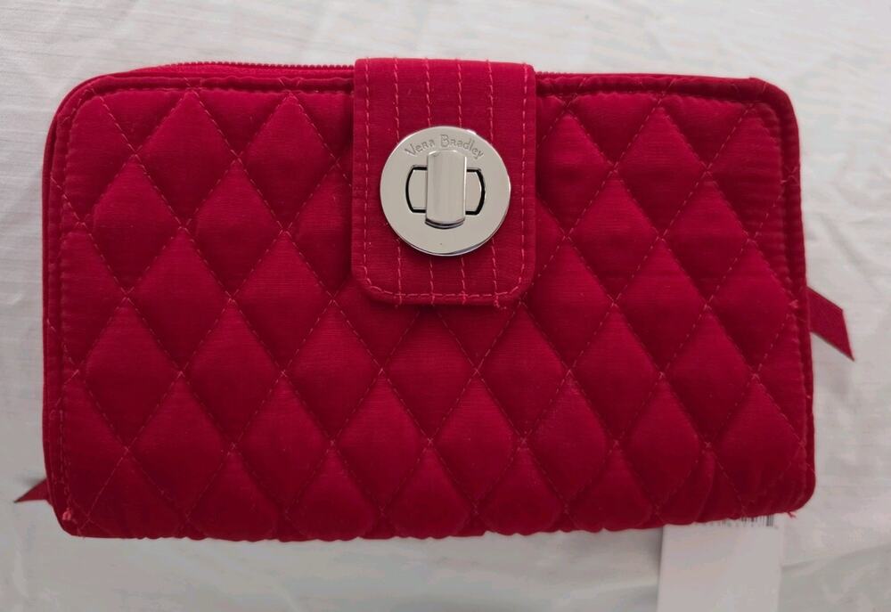Vera Bradley RFID Turnlock Zip Organizer Wallet Microfiber NWT Tango Red